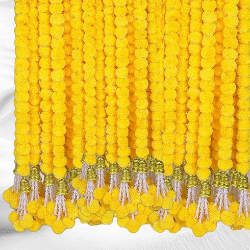 Artificial Marigold Flower Garland For Door Decoration Toran With Bells